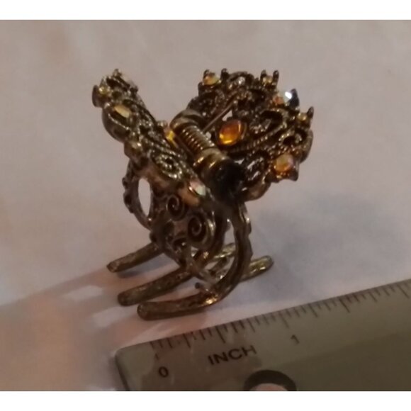 Vintage Butterfly Metal Hair Claw Clip Rhinestone Accents & Intricate Filigree - Picture 3 of 4